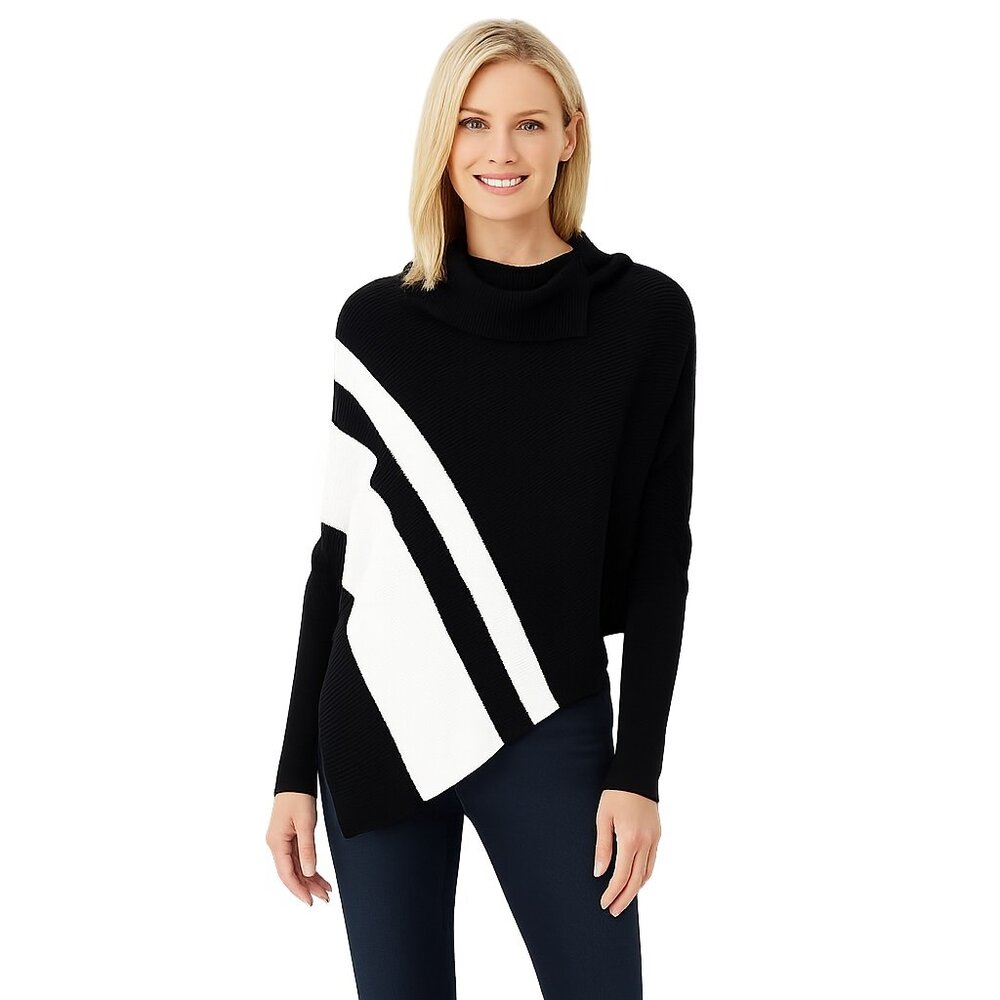 NWT White House Black Market Long Sleeve Cowl Neck Stripe Poncho M/L